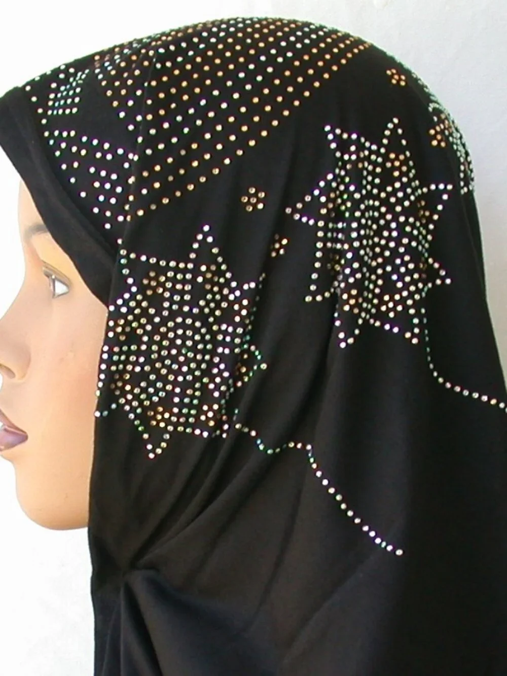 Women's Ebony Black Rhinestone Fashion Jersey Scarf 28 x 70 Headwrap  Hijab
